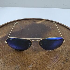 Ray-Ban RB3025 Sunglasses Mens 58-14 Gold Blue Mirrored Aviator Metal Italy